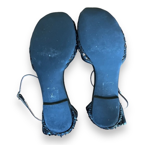 Jeffrey Campbell Black Leather Woven Ankle Strap Flats Size 9 - Picture 7 of 10